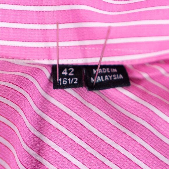 Hugo Boss Mens Dress Shirt Button Up Pink White Striped Cotton EU 42 US 16.5 - Picture 4 of 9